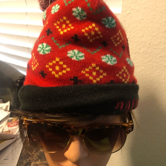 Naughty or Nice Reverse Sequin Smiley Emoji Holiday Beanie Pom Pom Hat One Size - Picture 6 of 16